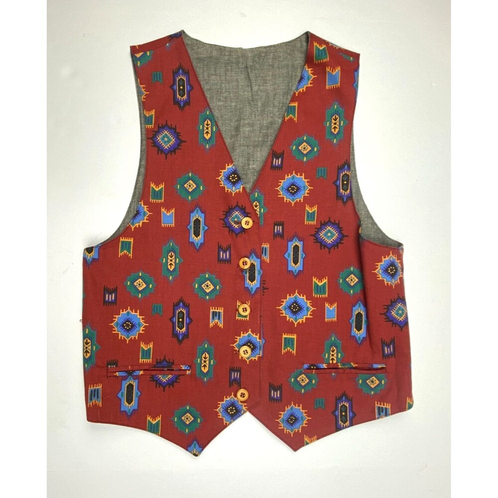 VTG Talbots Womens Reversible Vest Size PS 100% Cotton Aztec Southwestern‎